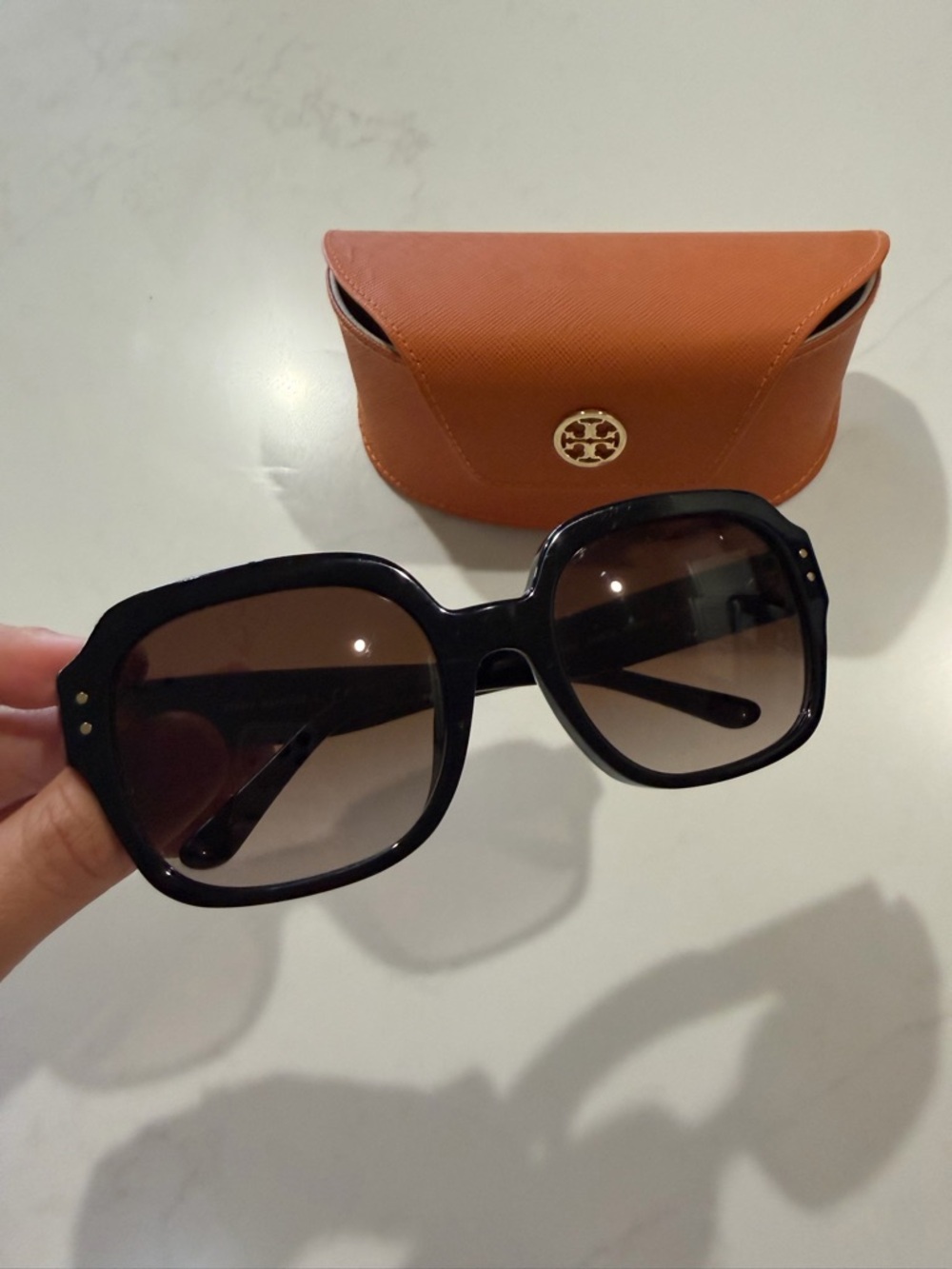 Tory Burch Black Oversized Sunglasses with Orange Case - Picture 2 of 8
